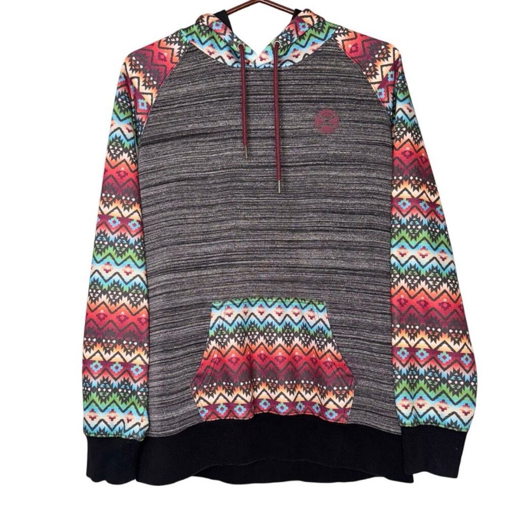 Hooey Hoodie Men Large Gray Pullover Long Sleeve Sweatshirt Southwestern Aztec‎